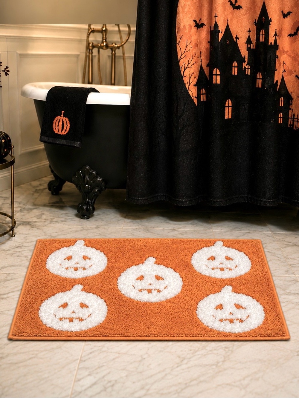 HALLOWEEN 3D TUFTED BATH MAT PLUSH SPOOKY RAISED JACK O LANTERNS NON SLIP 20X30
